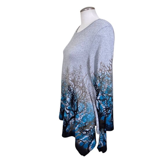 Orange Fashion Village 3X Trapeze Tunic Sweater Sharkbite Hem Night Forest Print - Picture 4 of 7